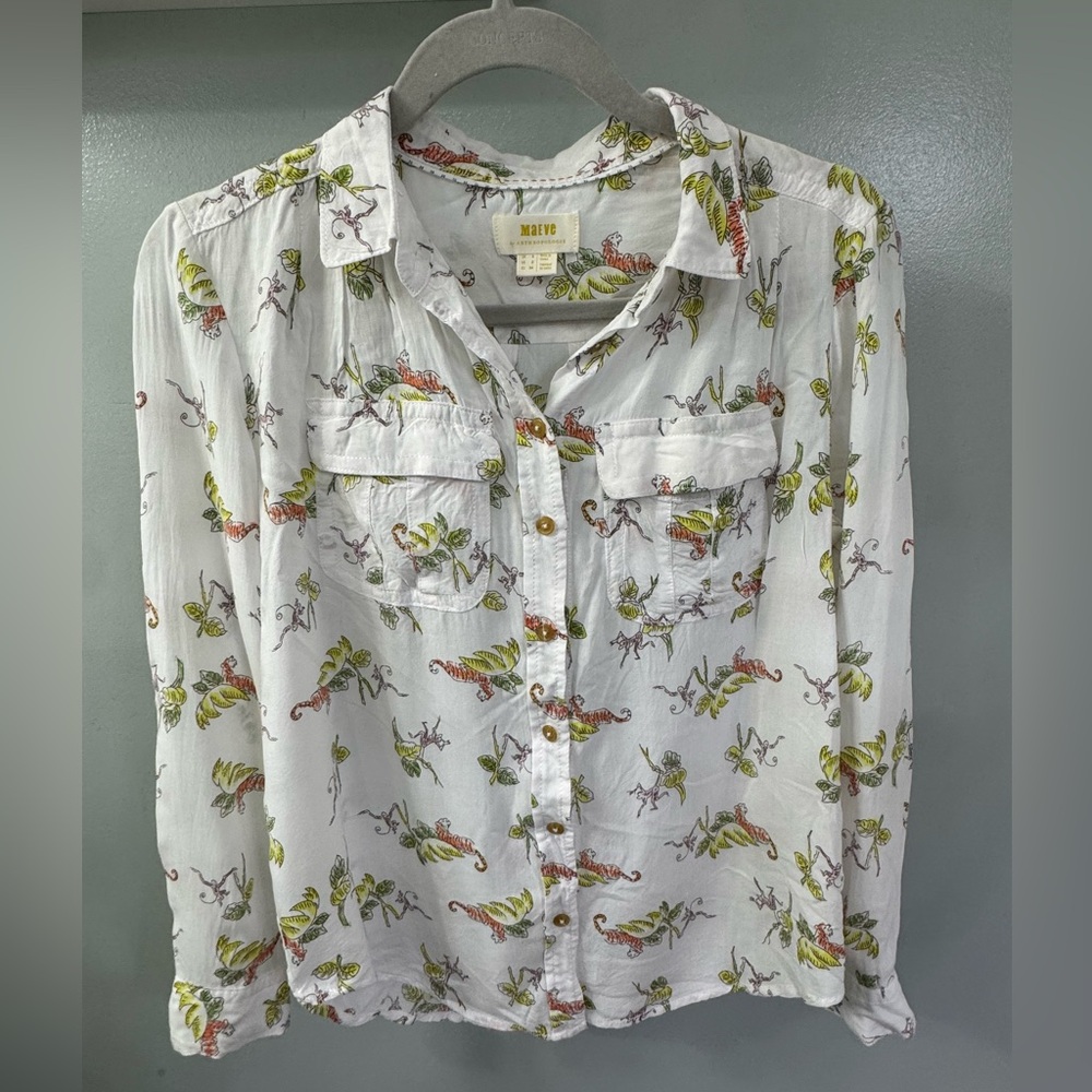 Maeve by Anthropologie White Button Down Shirt
